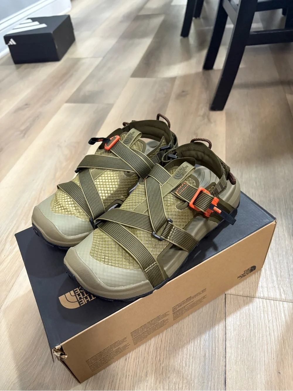 The North Face Olive Green Athletic Sandals with Orange Buckles